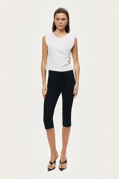 Sleeveless Buckle-Detail Blouse