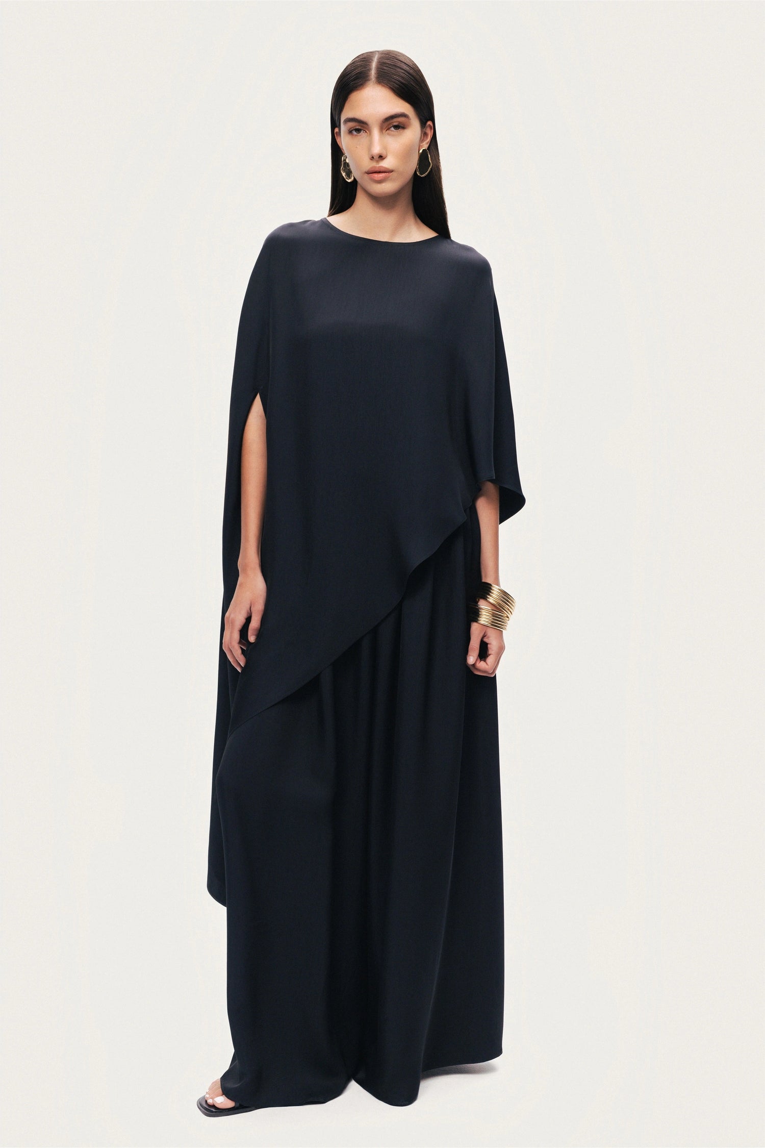 Black Draped Cape Blouse