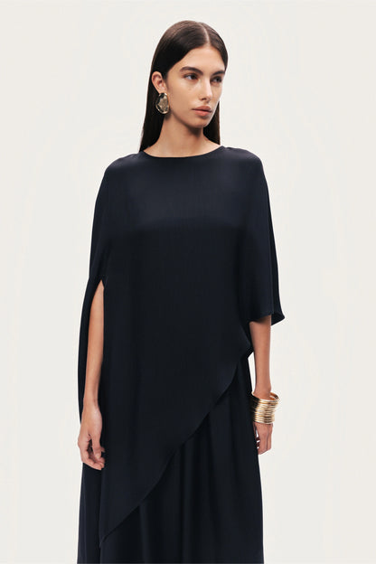 Black Draped Cape Blouse