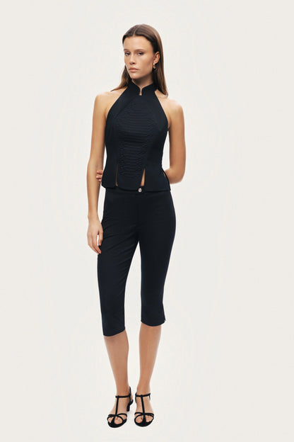 Black Halter Neck Structured Top