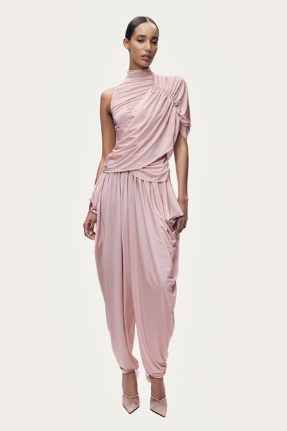 Asymmetric Sleeve Draped Blouse