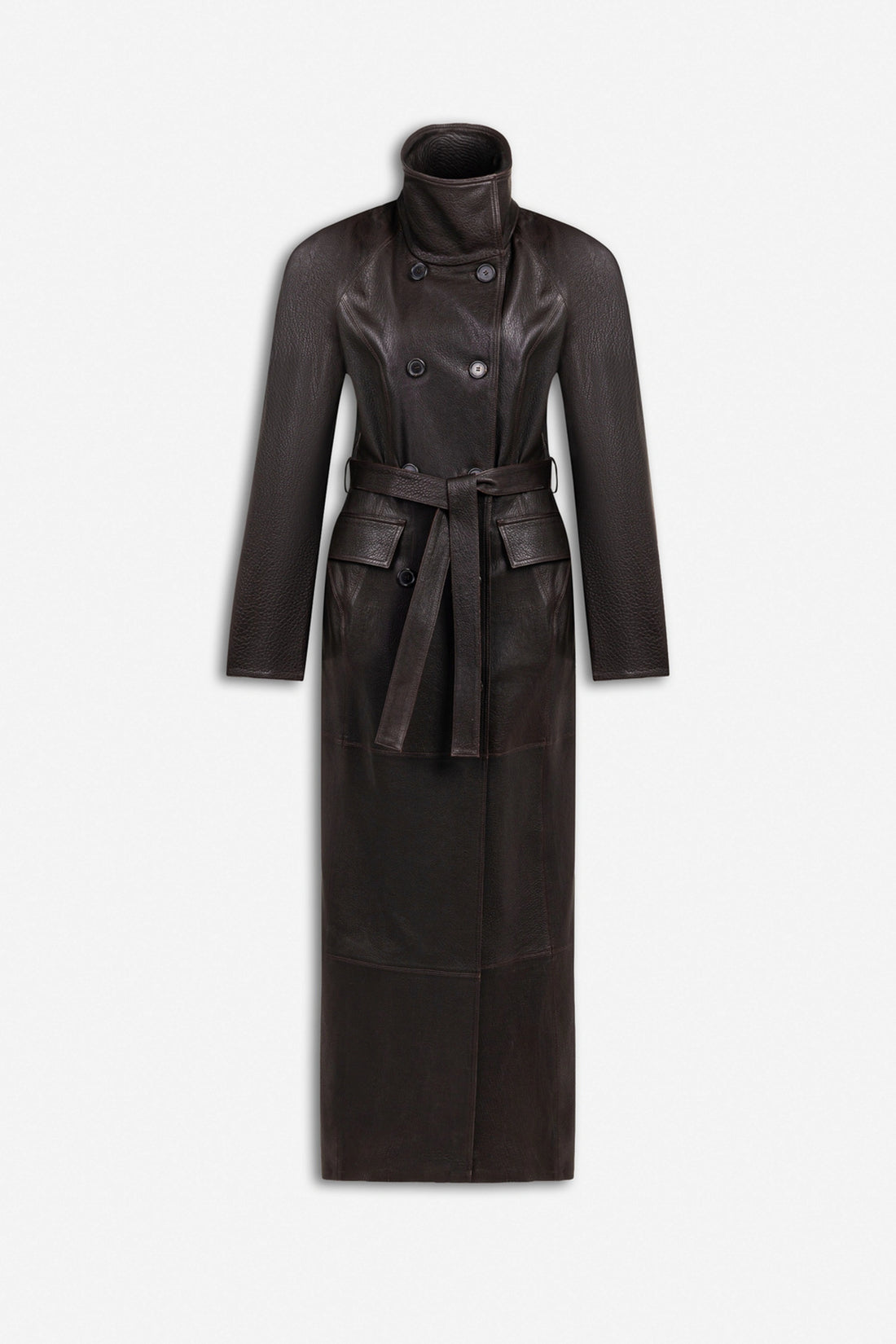 Belted Leather Maxi Trench Coat