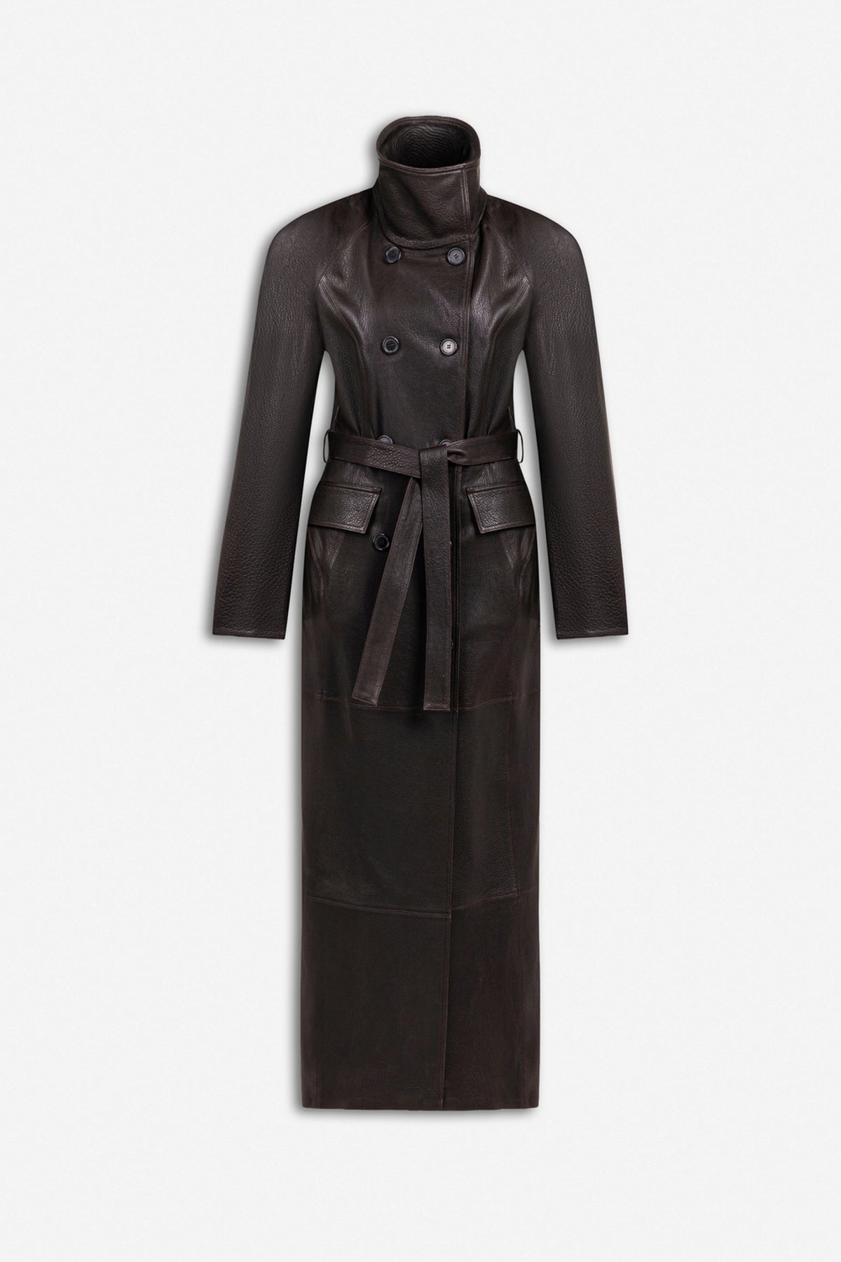 Belted Leather Maxi Trench Coat