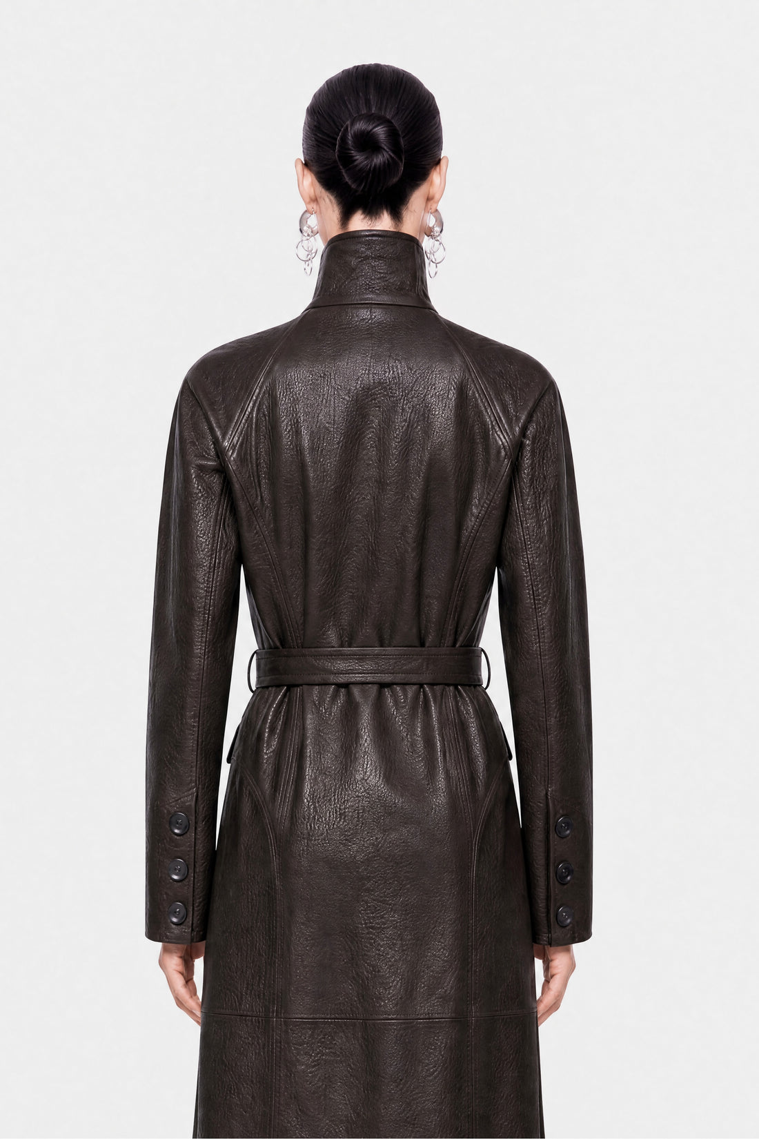 Belted Leather Maxi Trench Coat