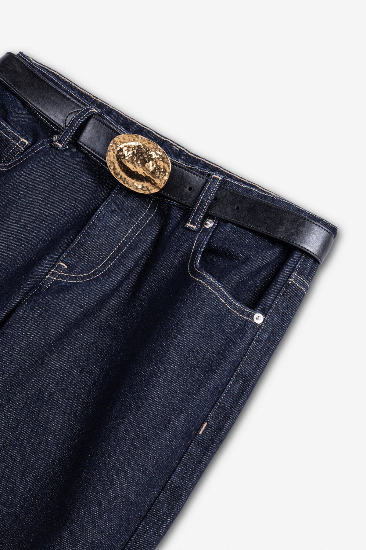 Belt Detail Wide Leg Jeans