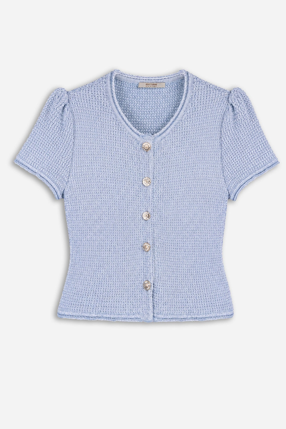 Puff Sleeve Jewel Button Cardigan