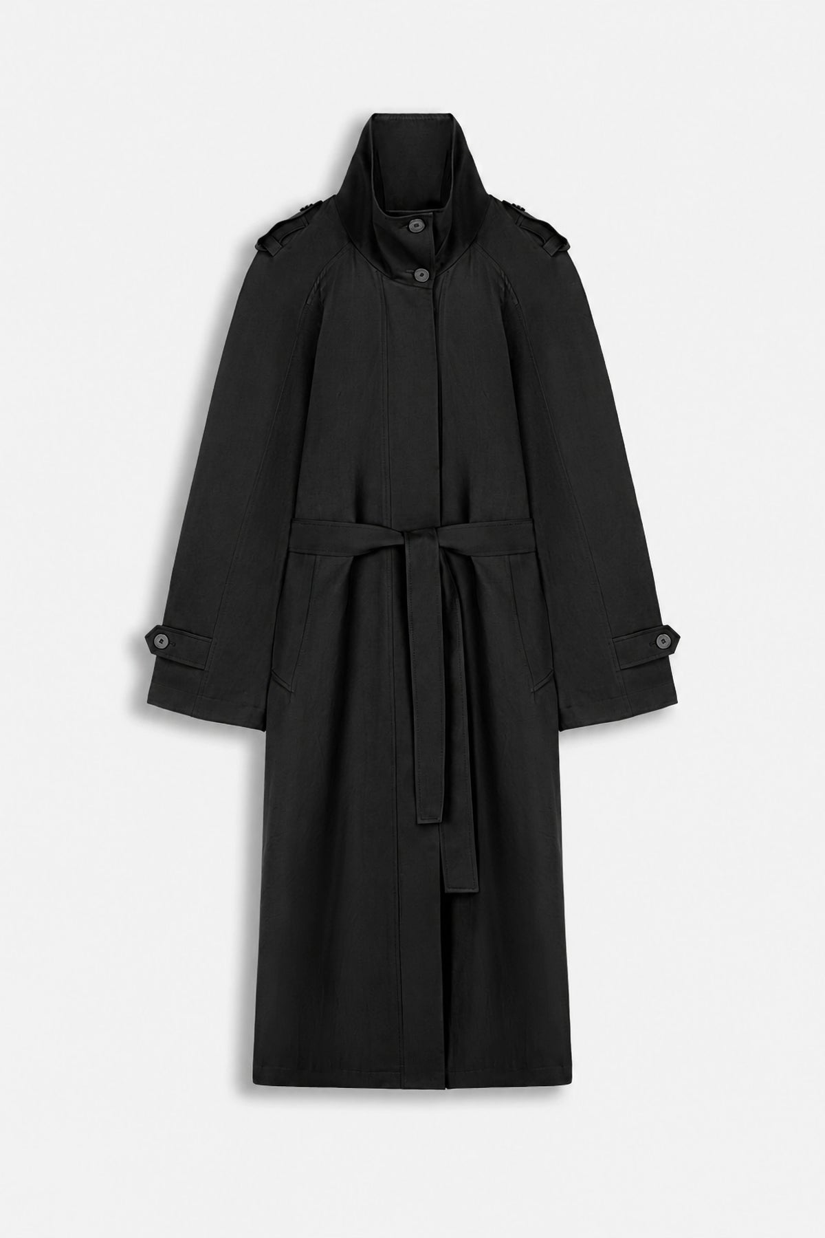 Belted Funnel Neck Trench Coat