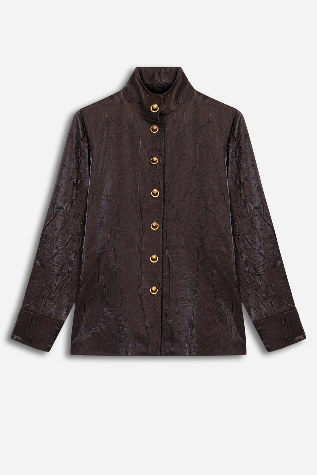 Crinkle Effect Stand Collar Shirt