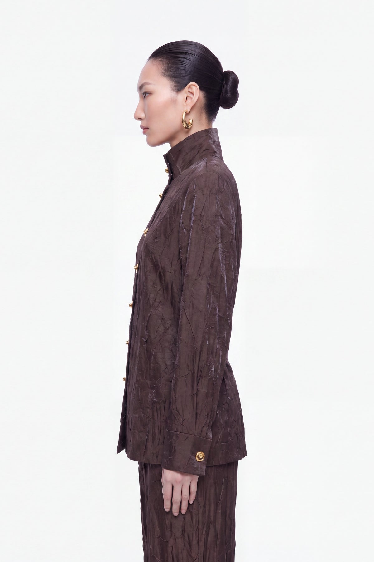 Crinkle Effect Stand Collar Shirt