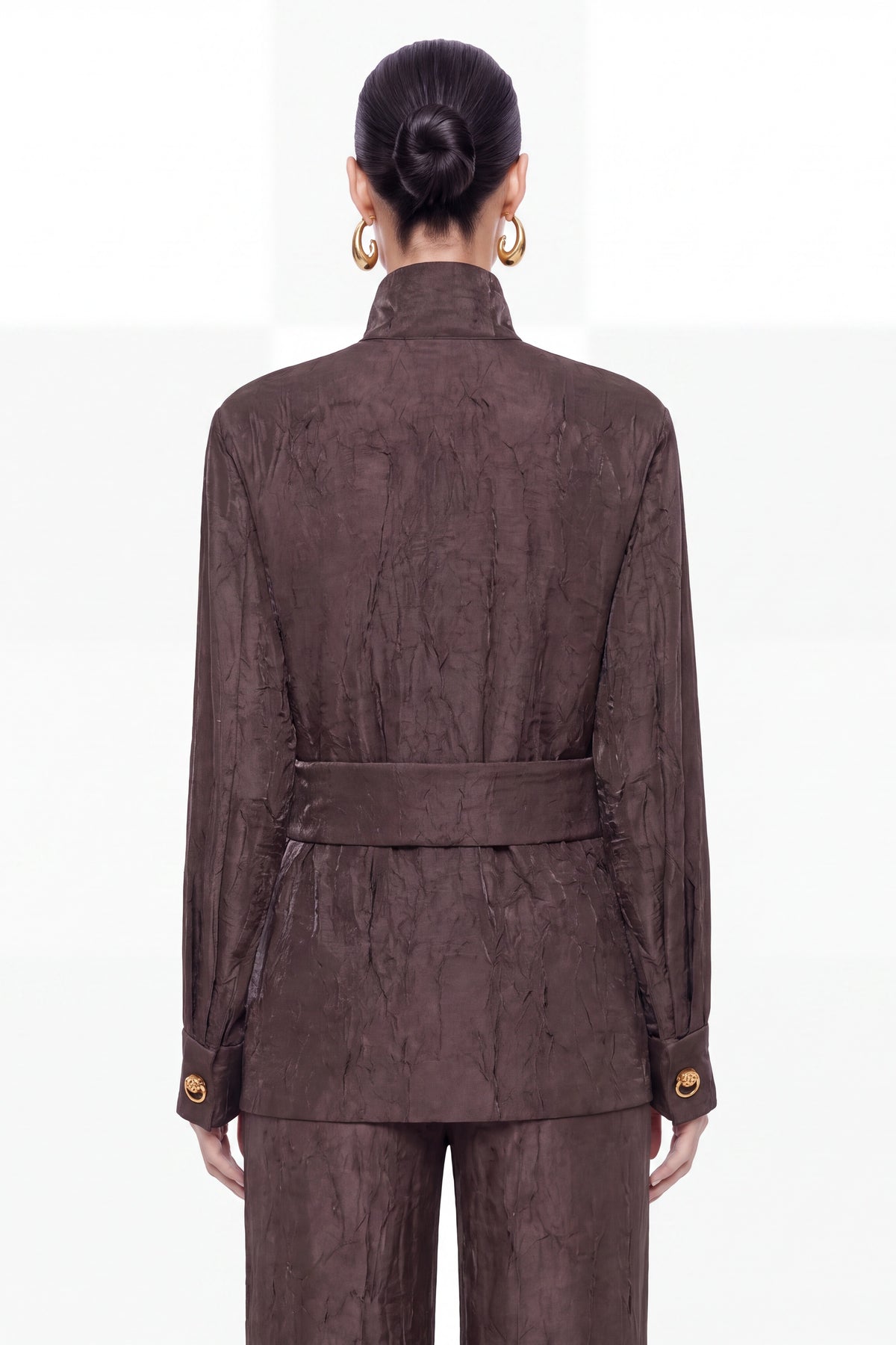 Crinkle Effect Stand Collar Shirt