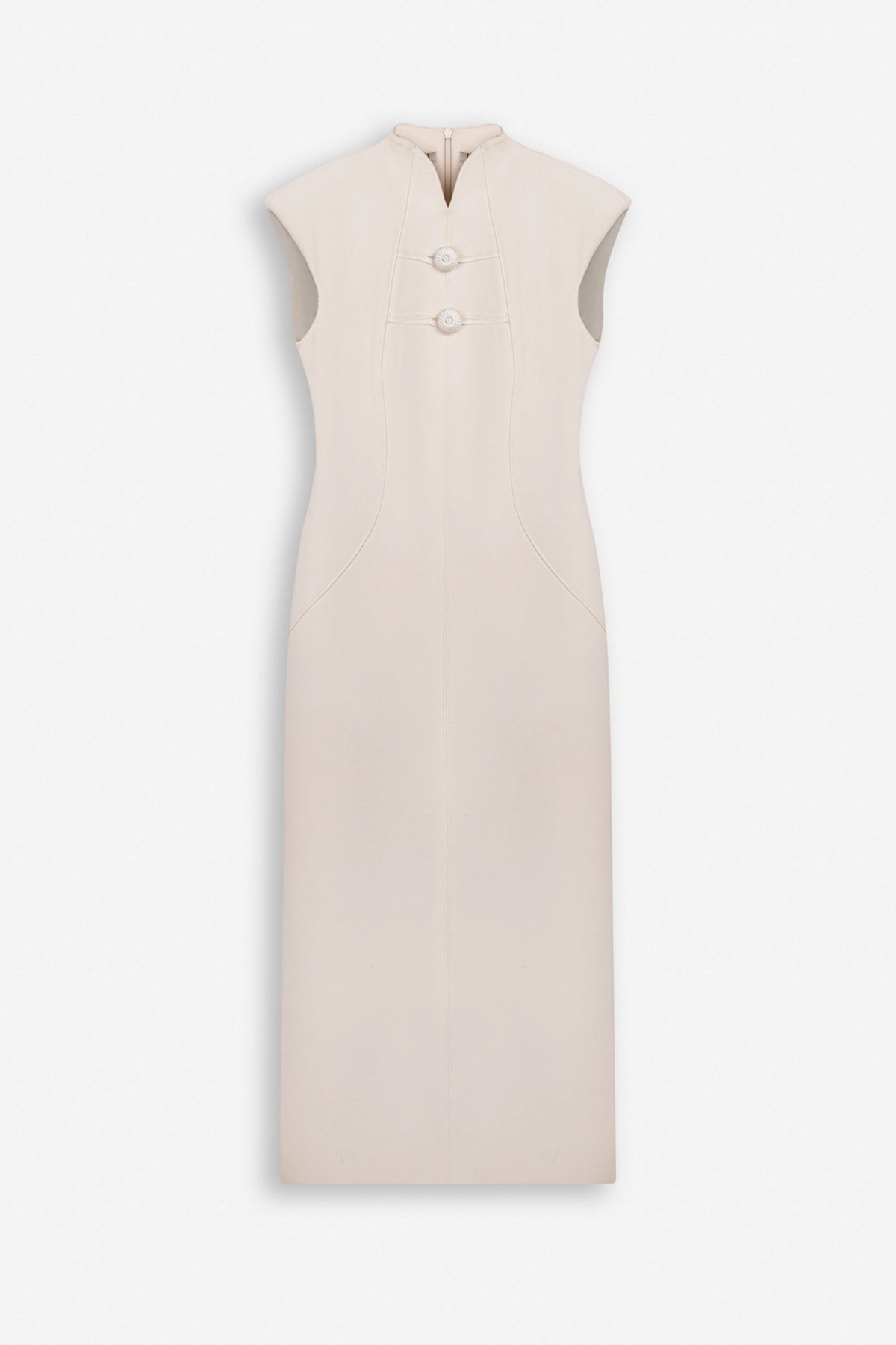 Padded Shoulder Button Detail Maxi Dress