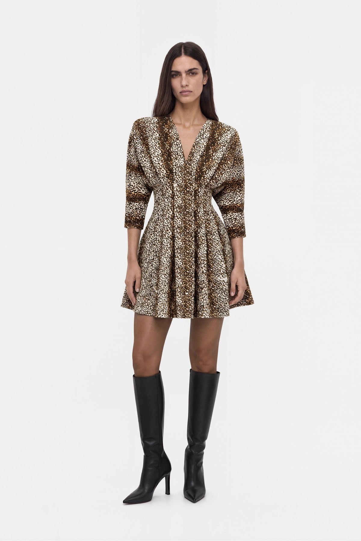 Leopard Print Pleated Mini Dress