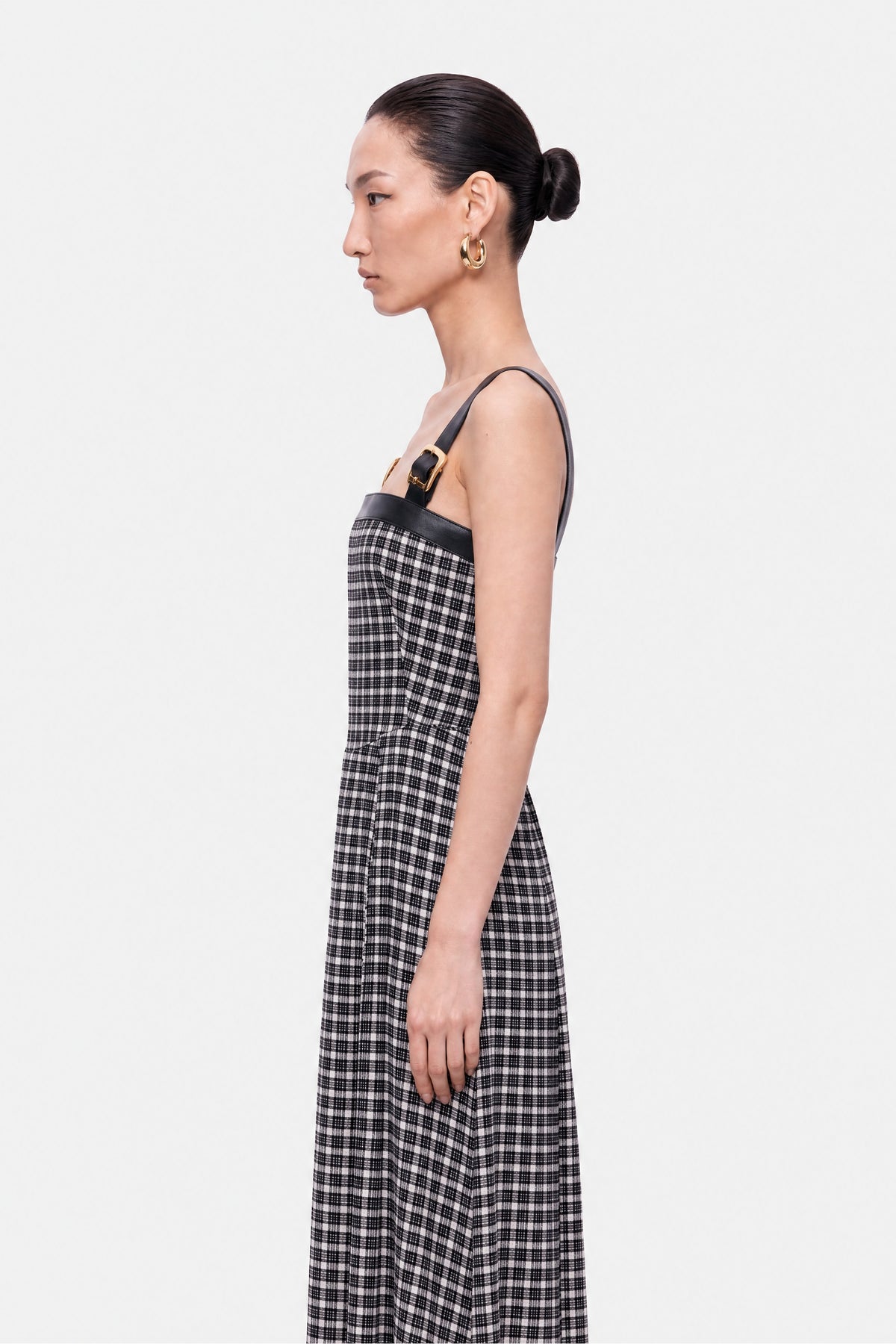 Buckle Strap Checked Midi Dress