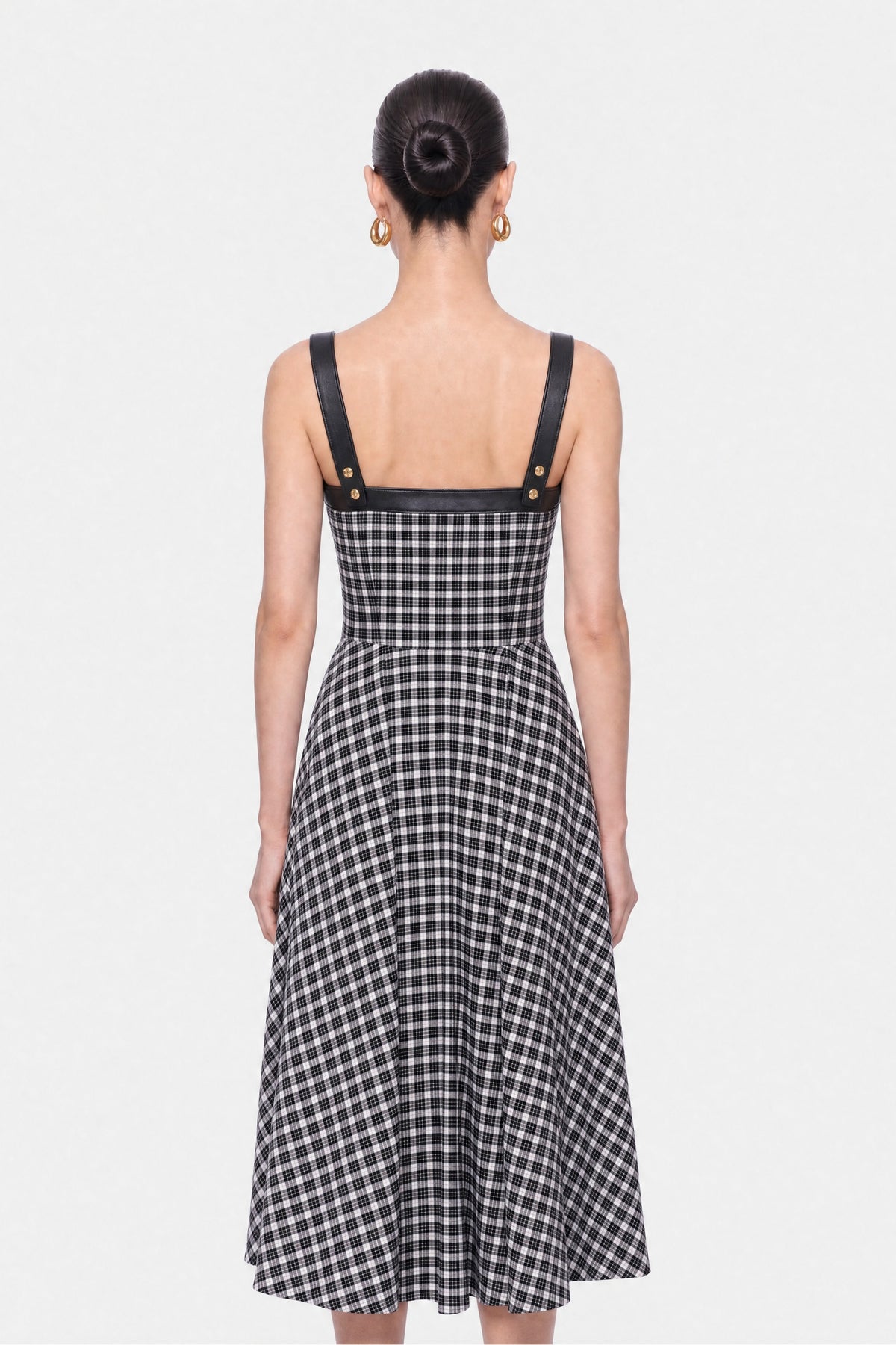 Buckle Strap Checked Midi Dress