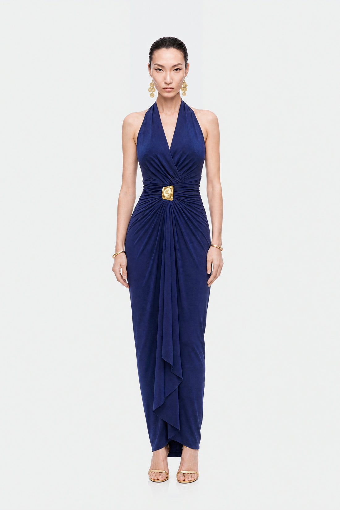 Buckle Detail Halter Neck Maxi Dress