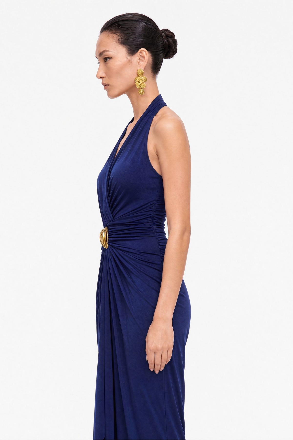 Buckle Detail Halter Neck Maxi Dress