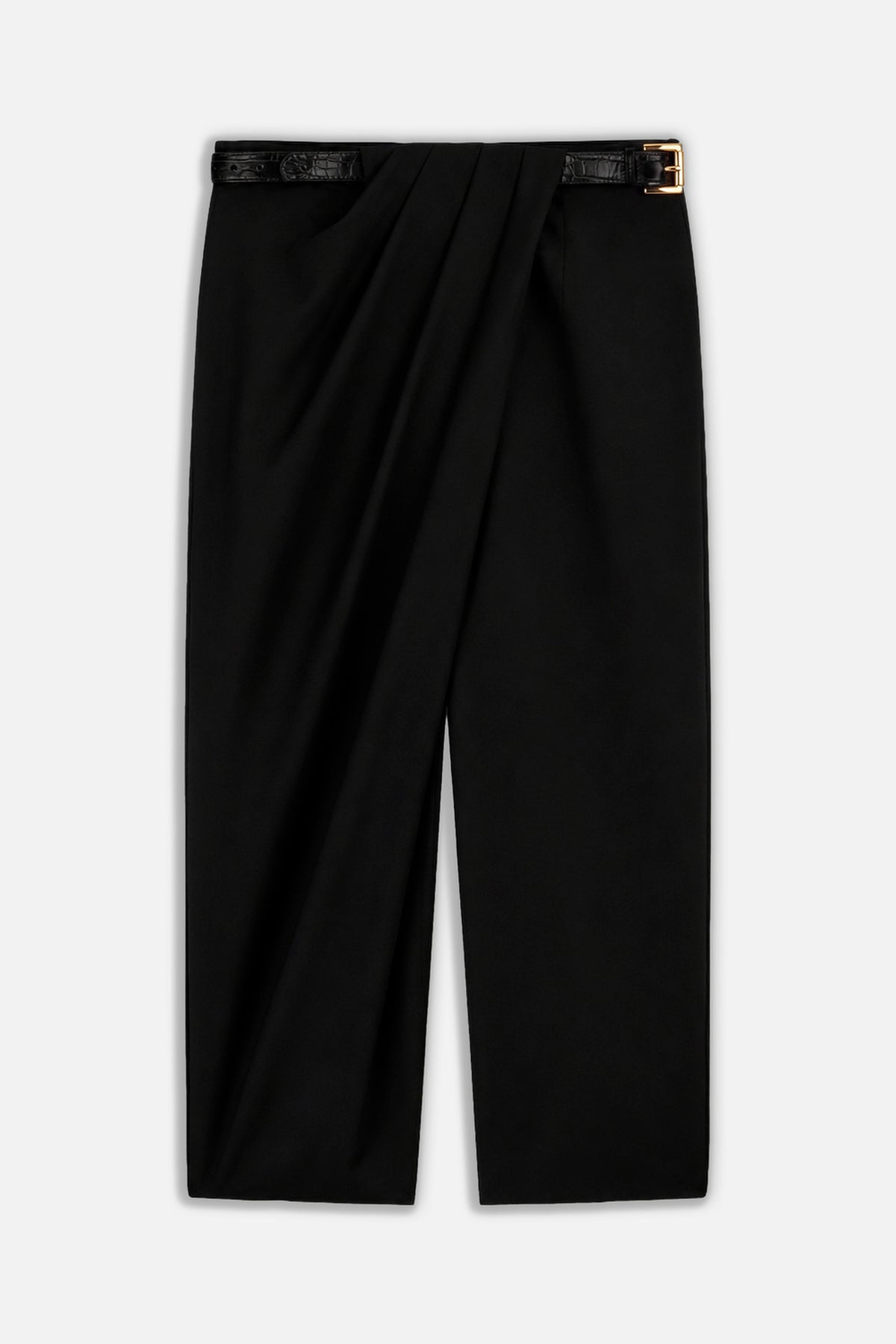 Asymmetric Pleat Belted Trousers