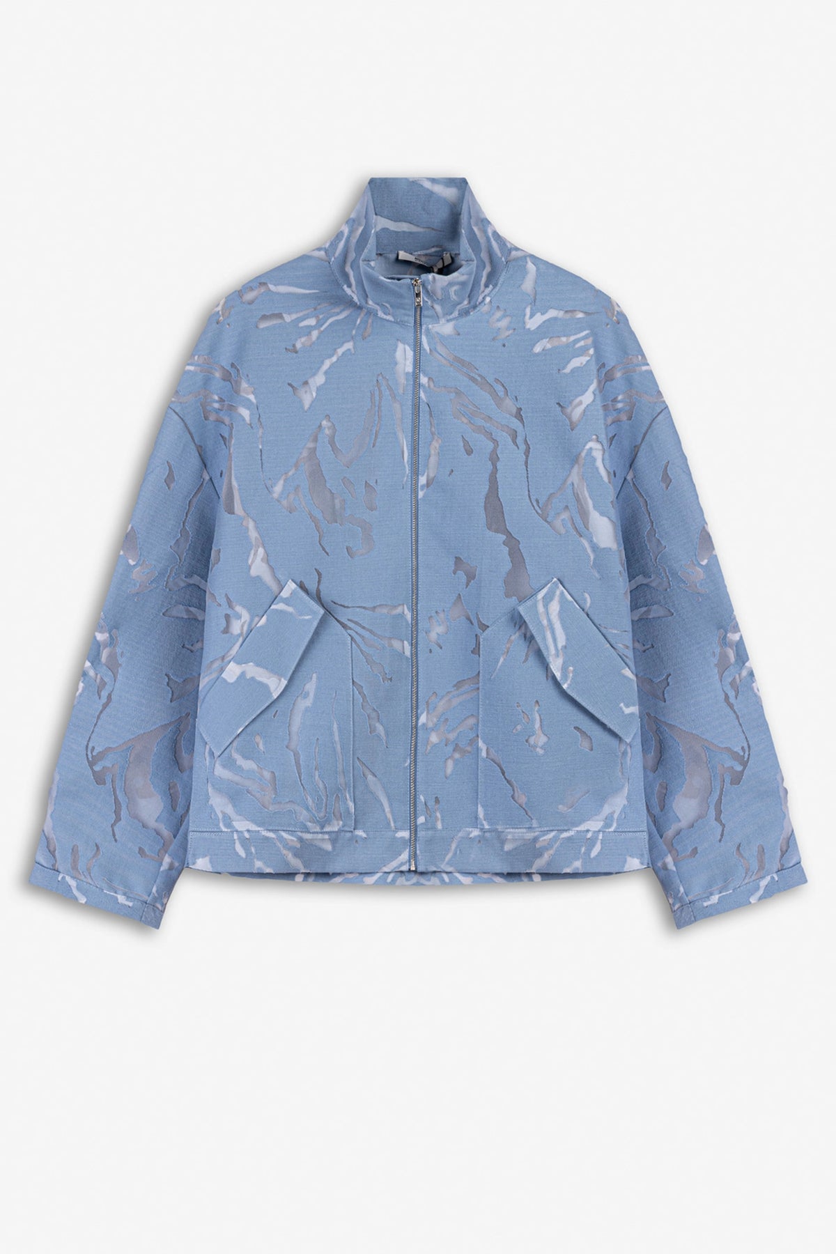 Patterned Funnel Neck Zip Jacket