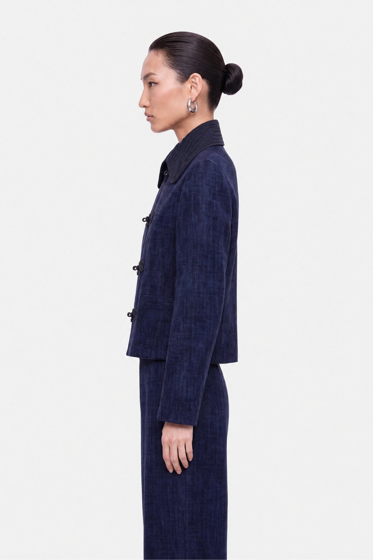 Embroidered Collar Chenille Jacket