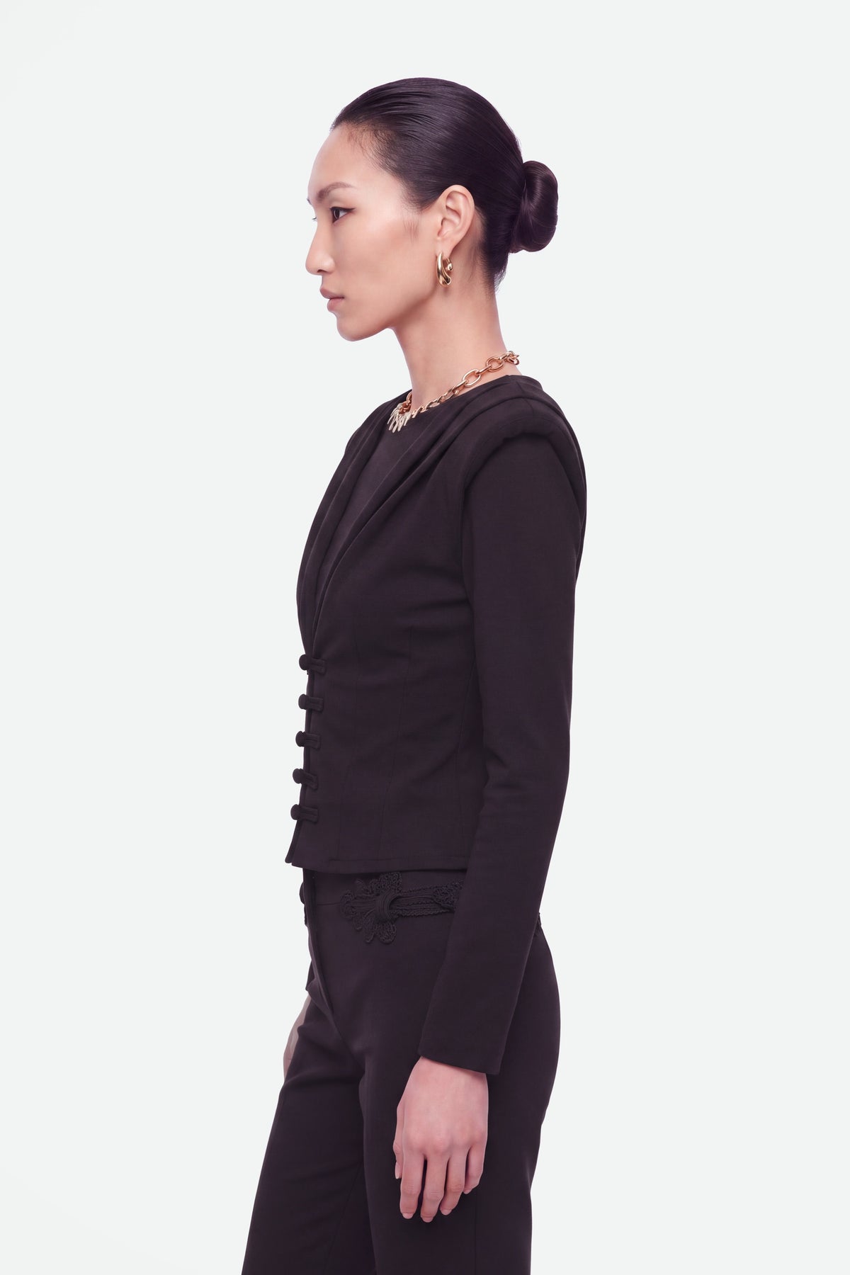 Bow Button Draped Blouse