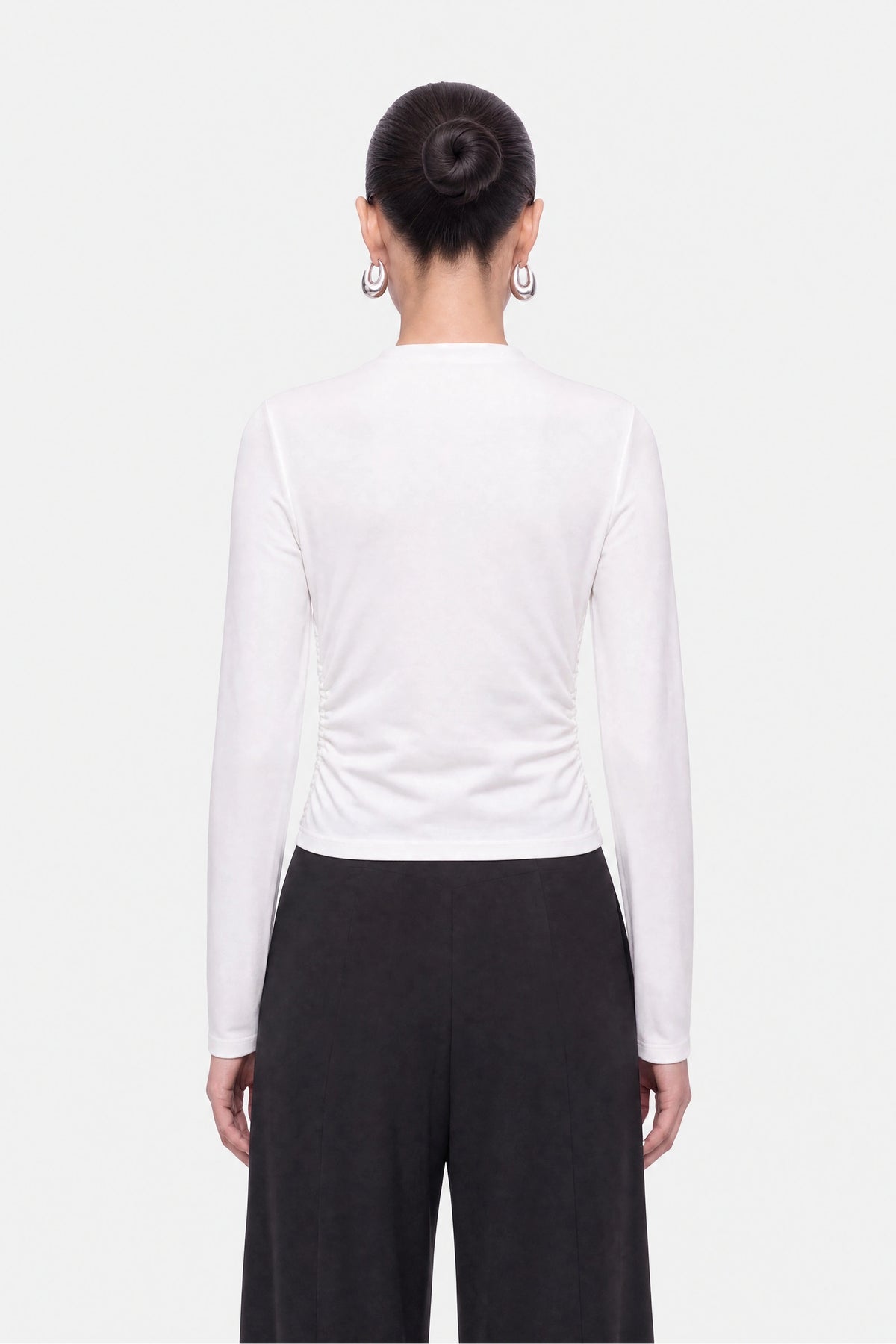 Ruched Metal Zip Blouse