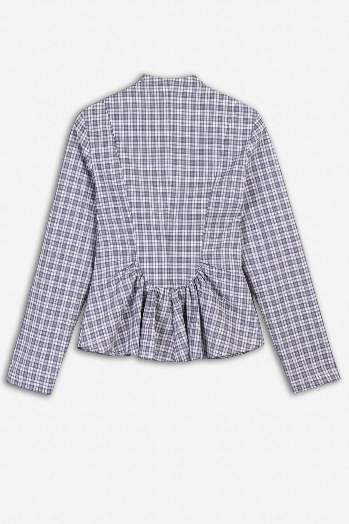 Checked Clasp Peplum Blouse