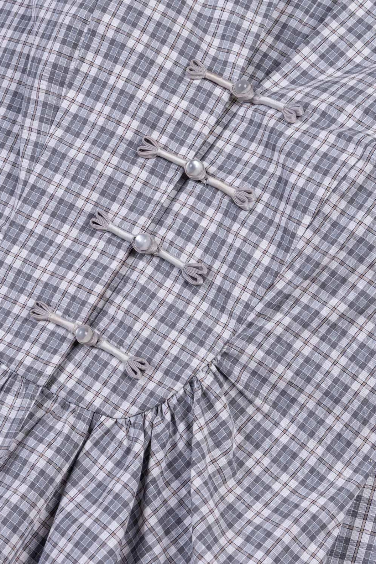 Checked Clasp Peplum Blouse