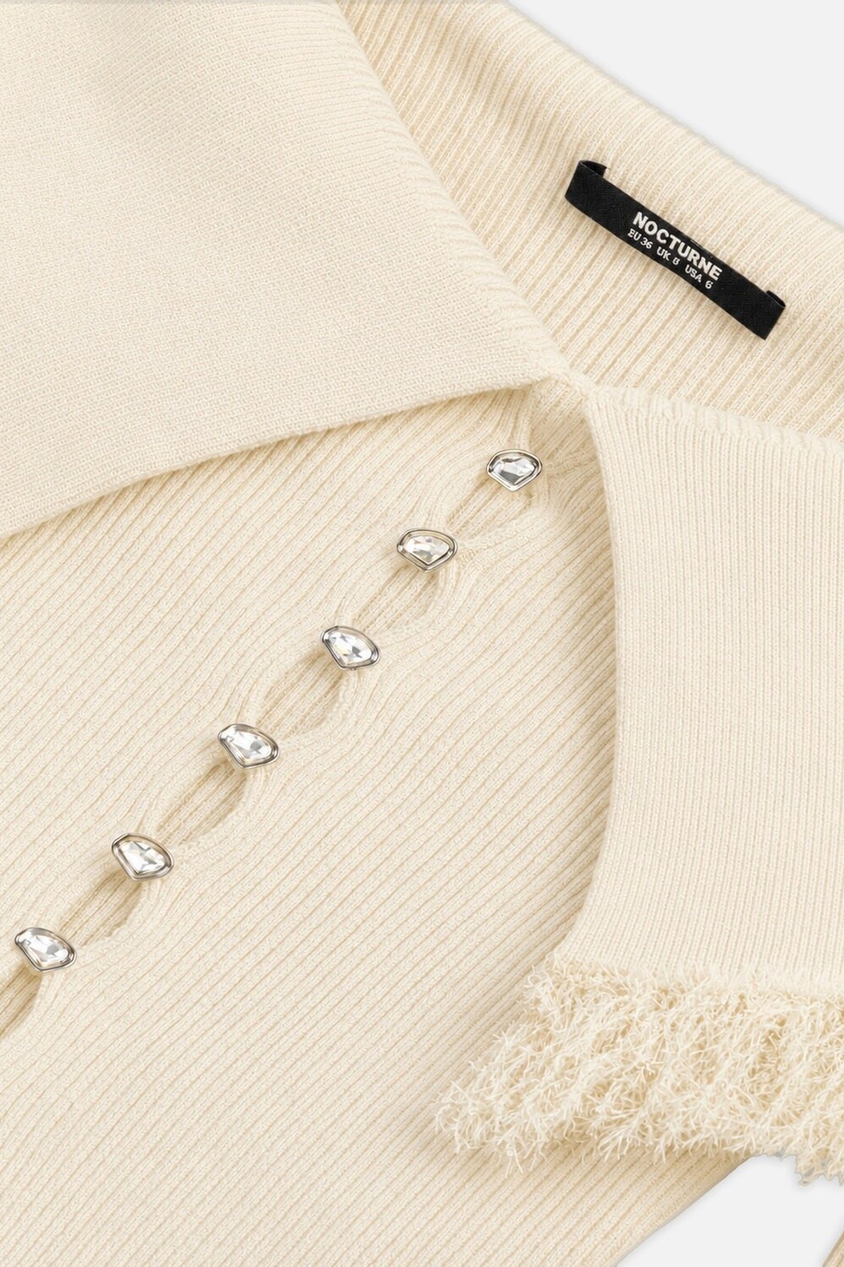 Fringed Collar Off-Shoulder Cardigan