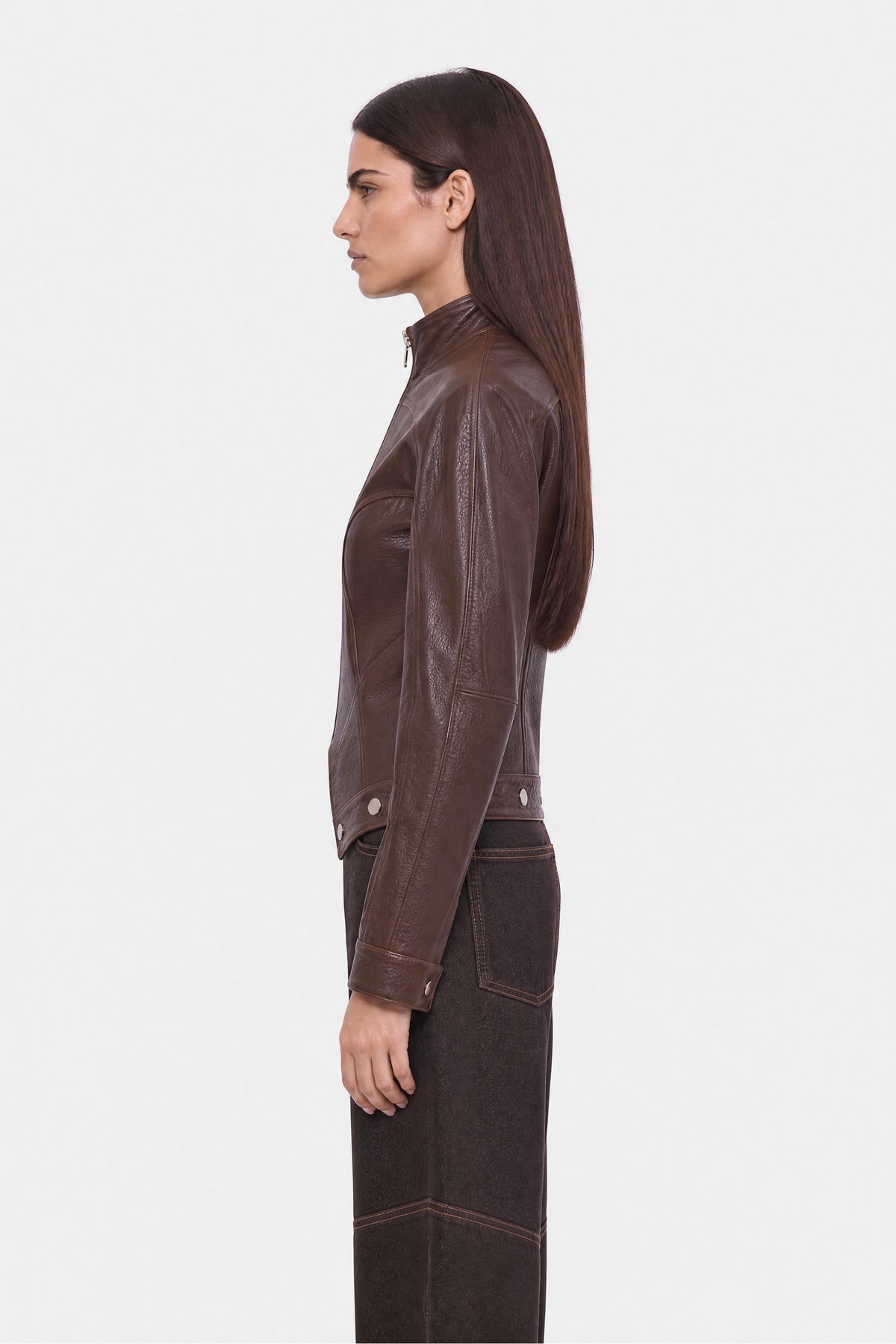 Stand Collar Leather Jacket