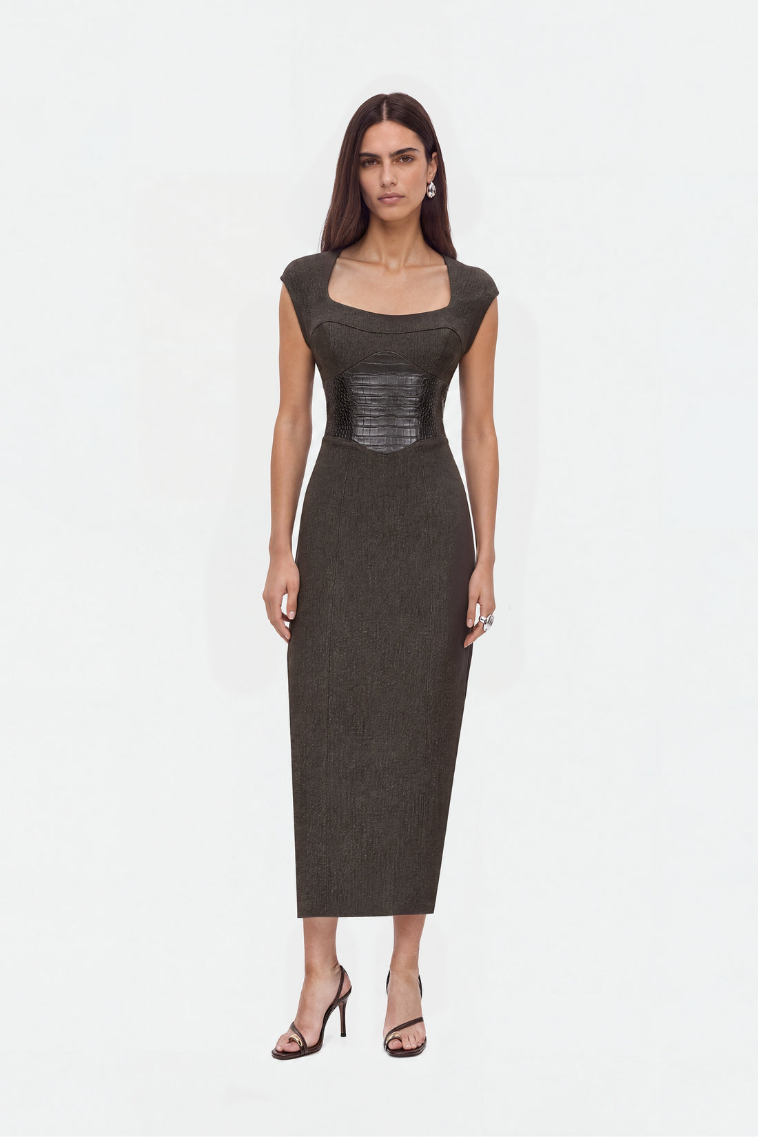 Croc Effect Corset Midi Dress