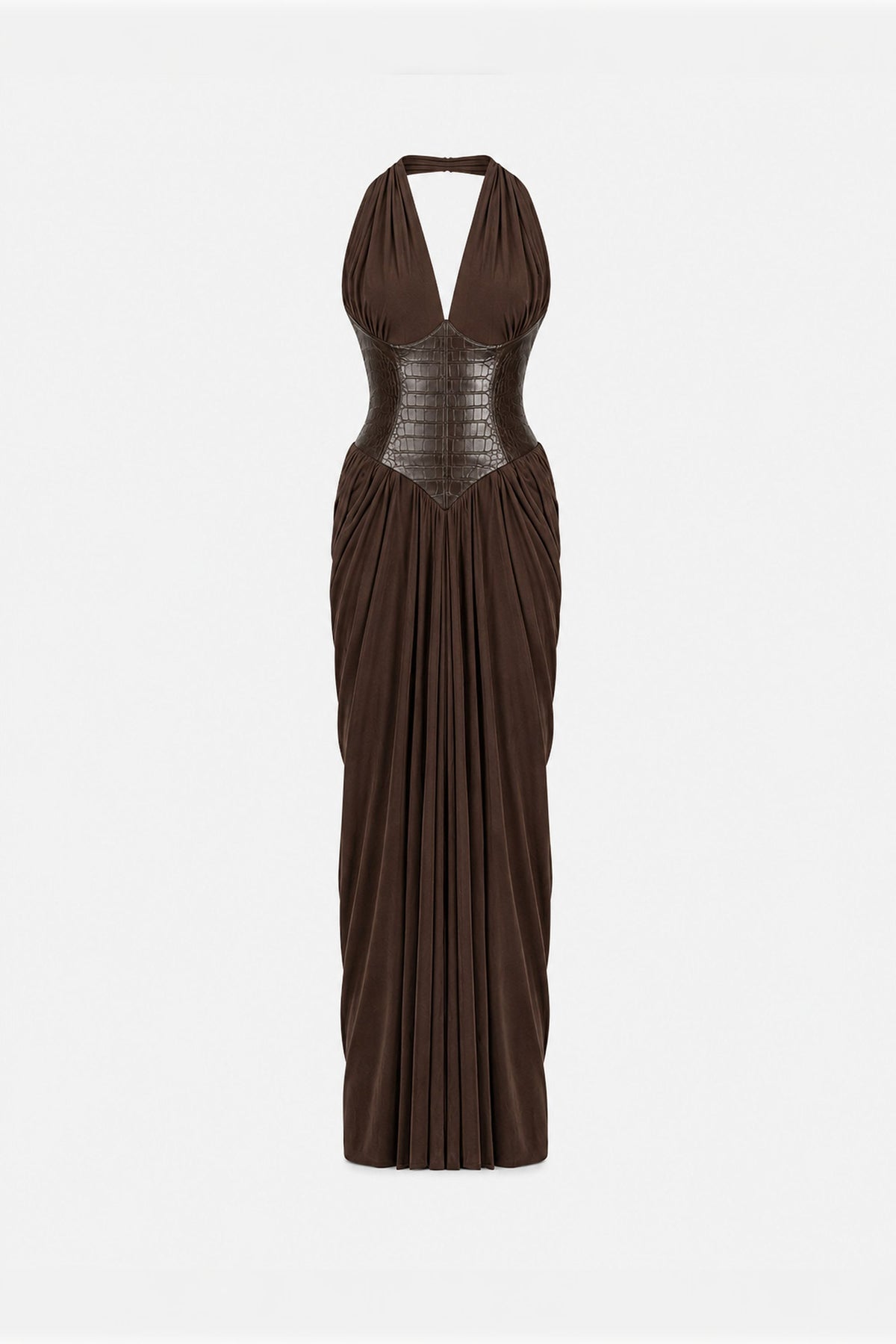 Leather Detail Halter Neck Maxi Dress