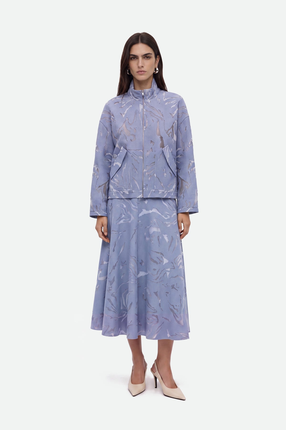 Patterned Flared Midi Skirt