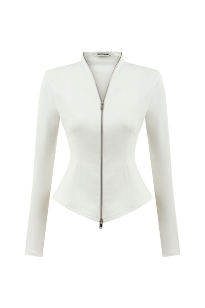 Ecru Zipper Detailed Blouse