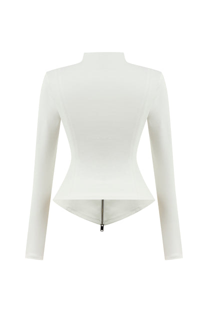 Ecru Zipper Detailed Blouse