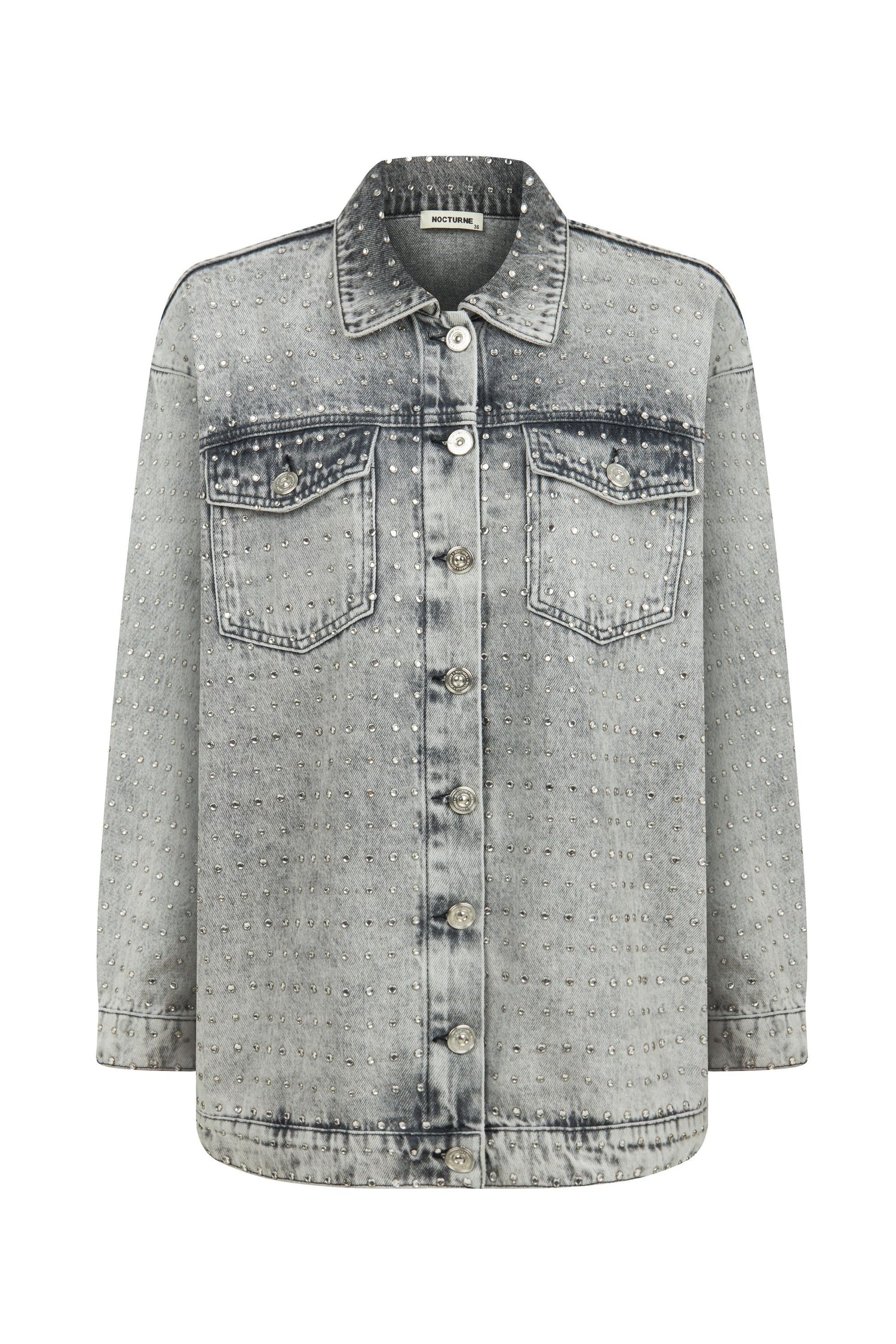 Oversized Stone-Embellished Jean Jacket