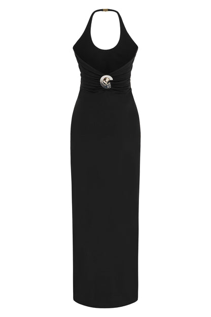 Black Maxi Dress with Back Accessory