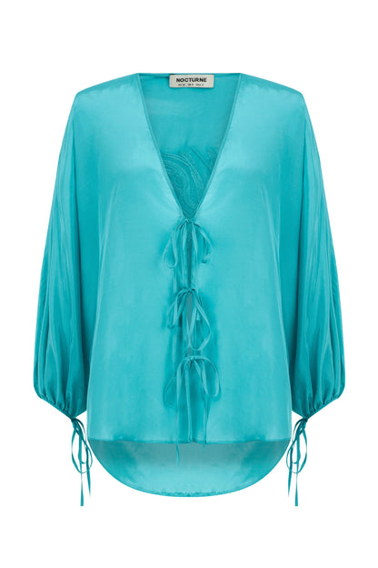 Turqoise Beaded Embroidered Shirt