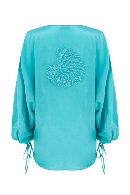 Turqoise Beaded Embroidered Shirt