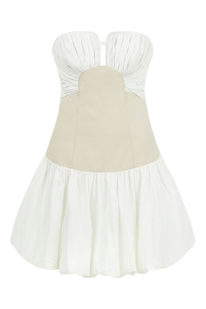Ecru Strapless Bubble Skirt Mini Dress