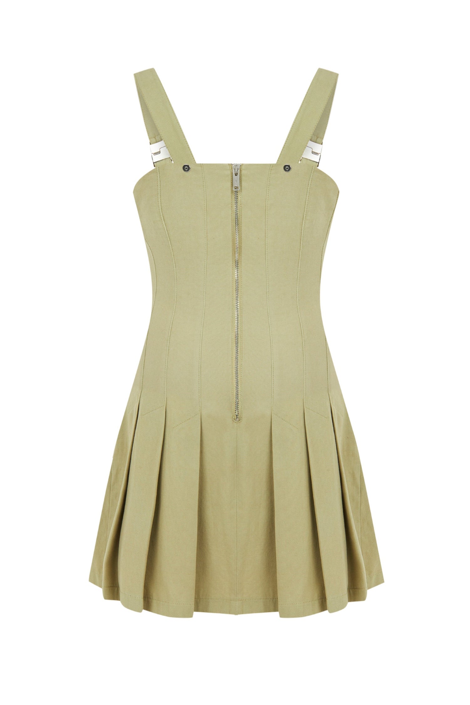 Olive Green Pleated Accesory Detailed Mini Dress