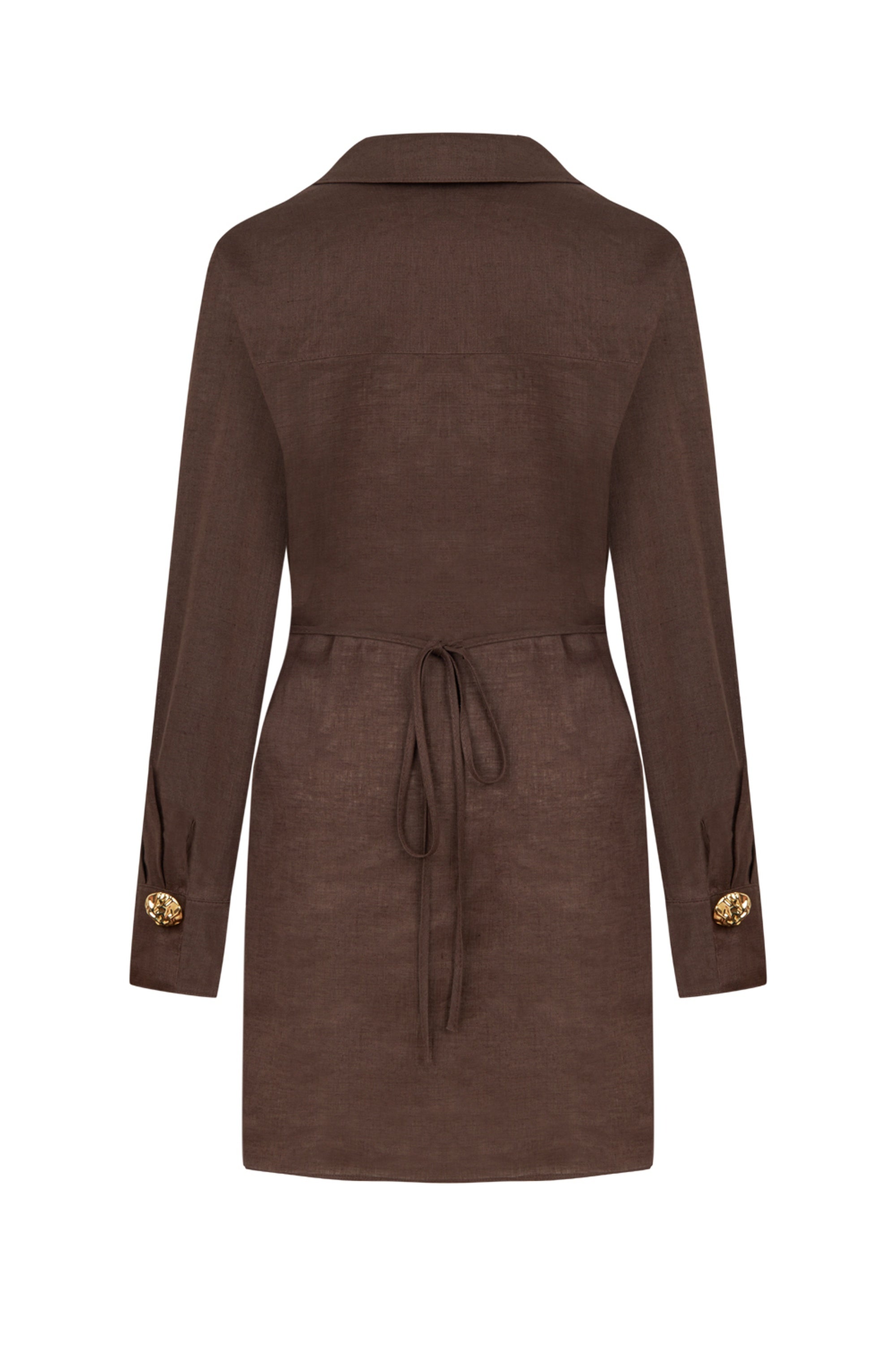 Coffee Linen Mini Dress with Accessory Detail