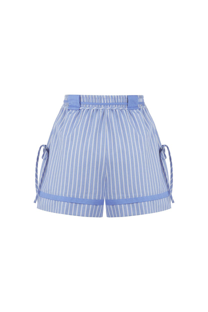 Blue Lace-Up High Waist Mini Shorts