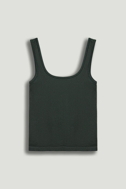 Dark Green Printed Sleeveless Crop Top