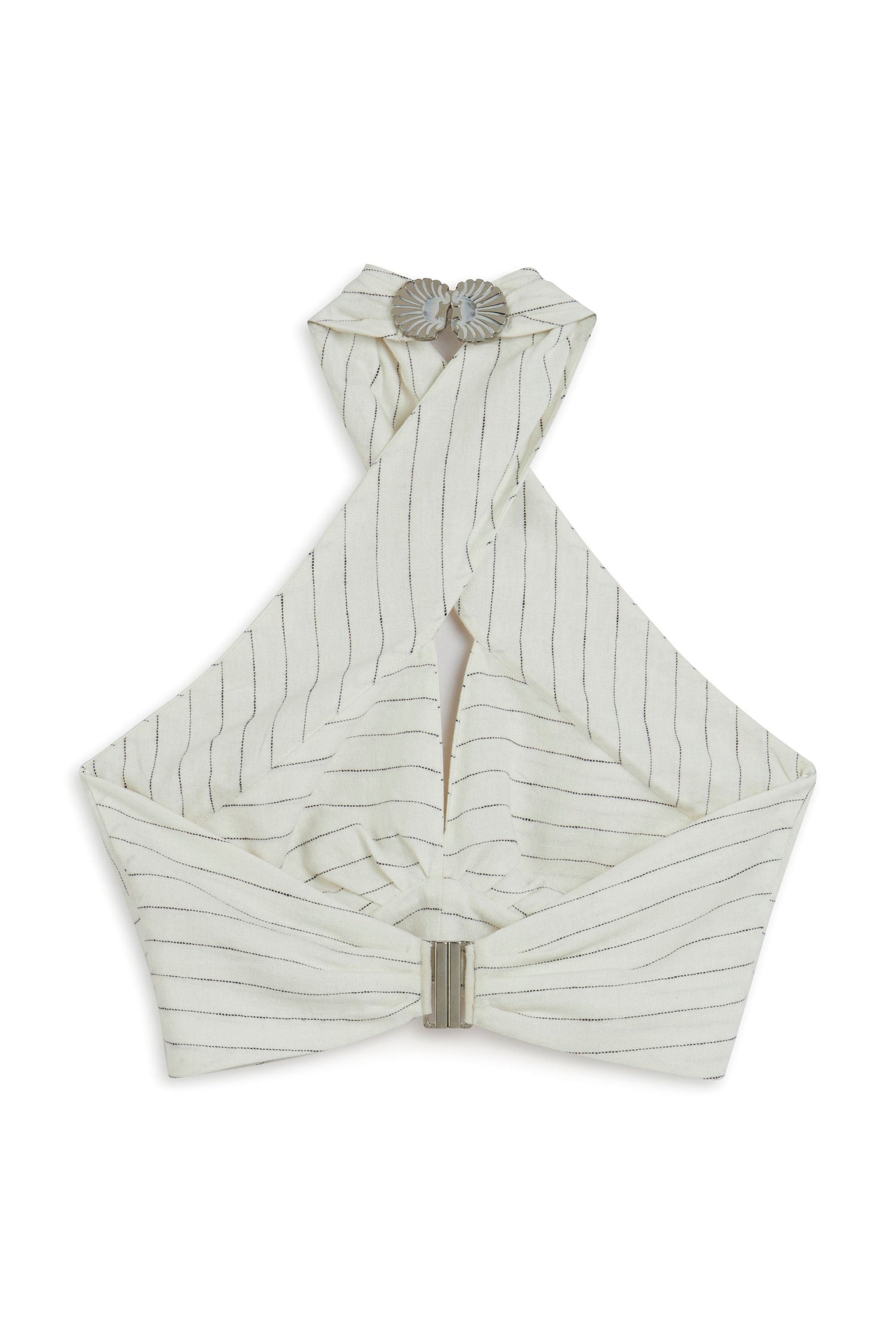 Ecru Linen Blend Halter Neck Blouse with Tie Detail