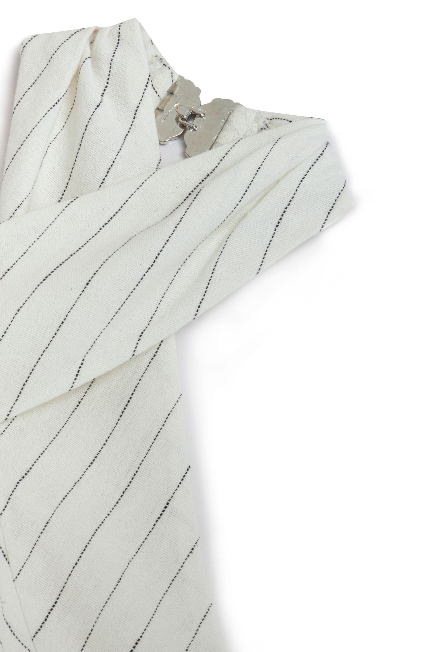 Ecru Linen Blend Halter Neck Blouse with Tie Detail