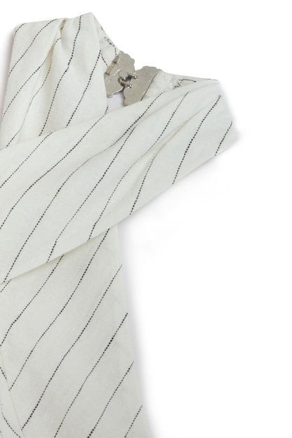 Ecru Linen Blend Halter Neck Blouse with Tie Detail