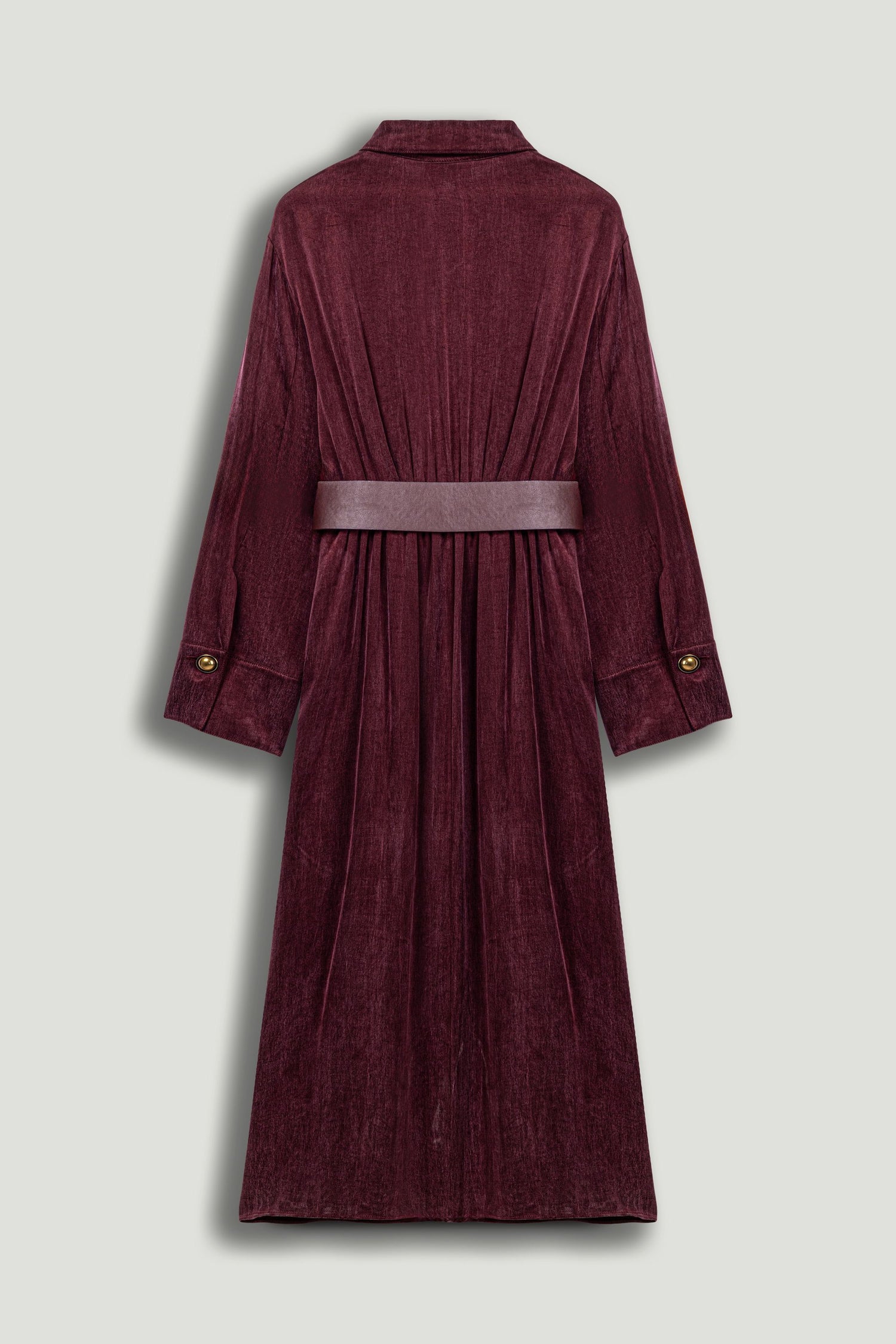 Belted Draped Shirt-Collar Maxi Dress