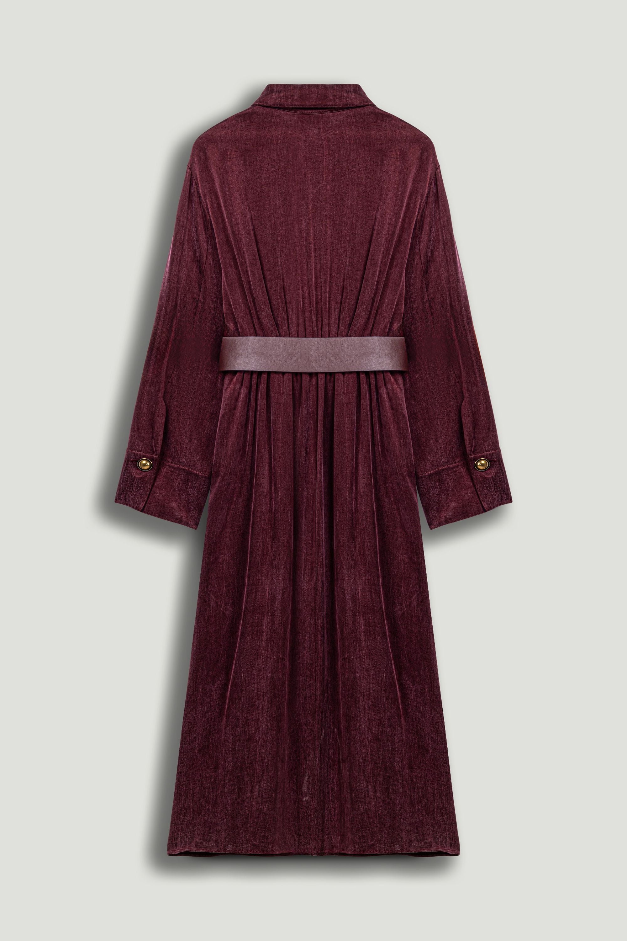Belted Draped Shirt-Collar Maxi Dress