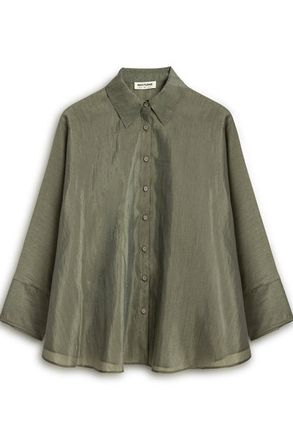 Khaki Embroidered Flowy Shirt