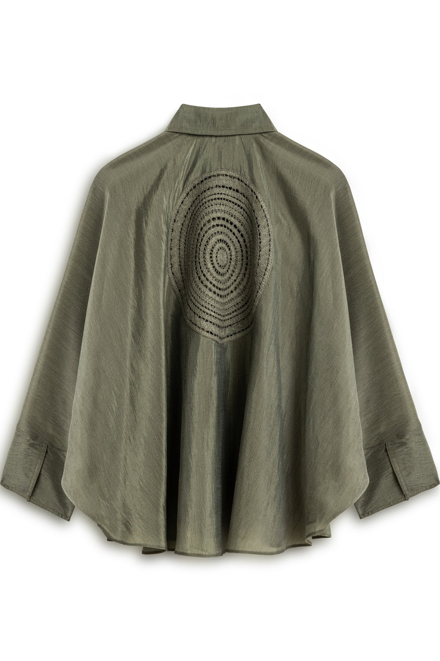 Khaki Embroidered Flowy Shirt
